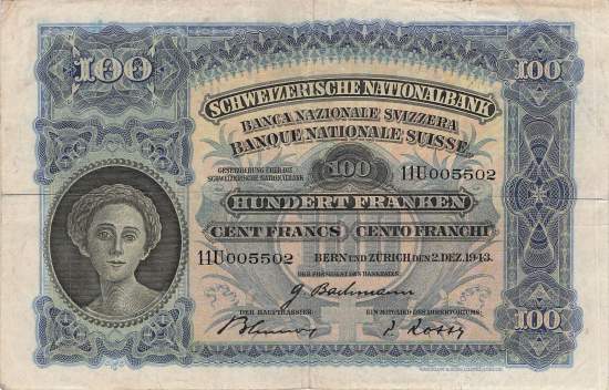 Schweiz 100 Franken 1943